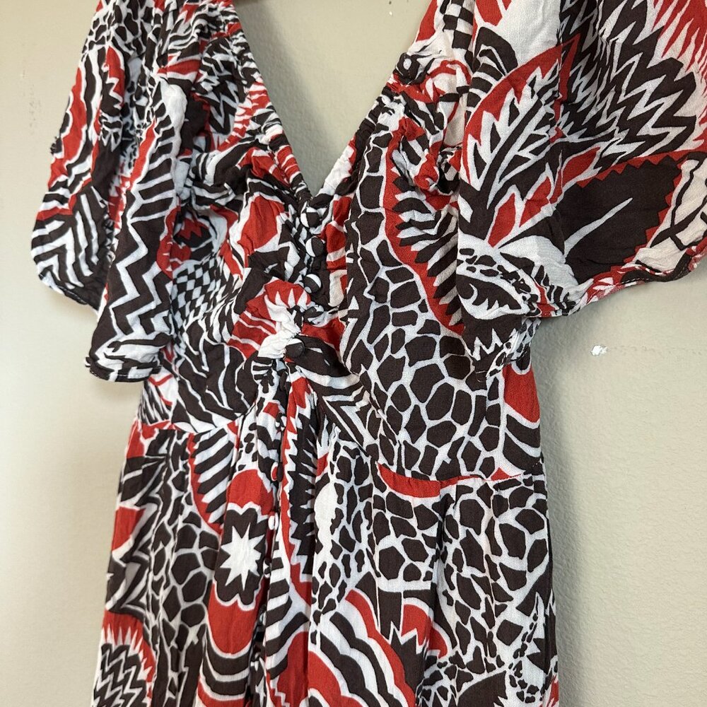 Anthropologie Tiered Maxi Dress V Neck Flutter Sleeve Southwestern Size M - Picture 8 of 11